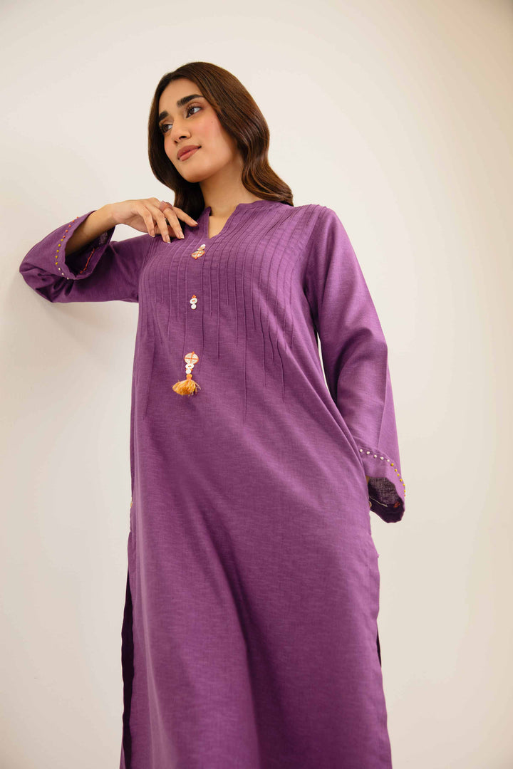 2 Piece Embroidered Purple Karandi Winter Suit