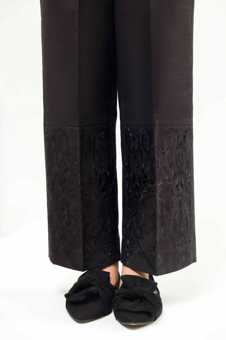 Black Khaddar Embroidered Winter Trousers