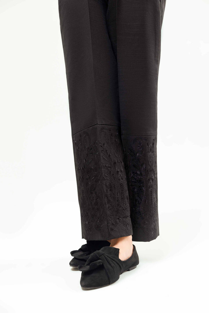 Black Khaddar Embroidered Winter Trousers