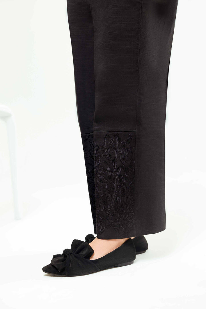 Black Khaddar Embroidered Winter Trousers