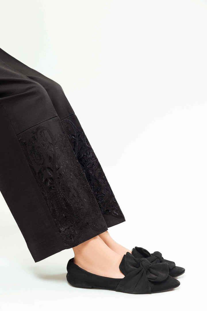 Black Khaddar Embroidered Winter Trousers