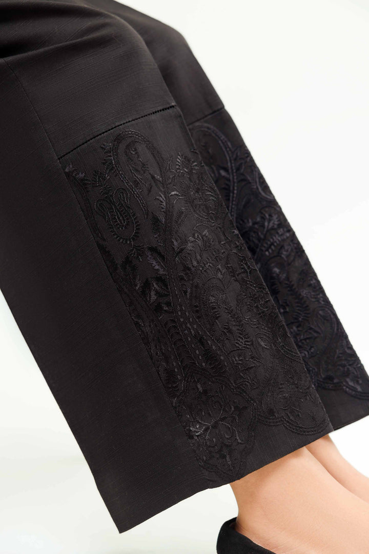 Black Khaddar Embroidered Winter Trousers