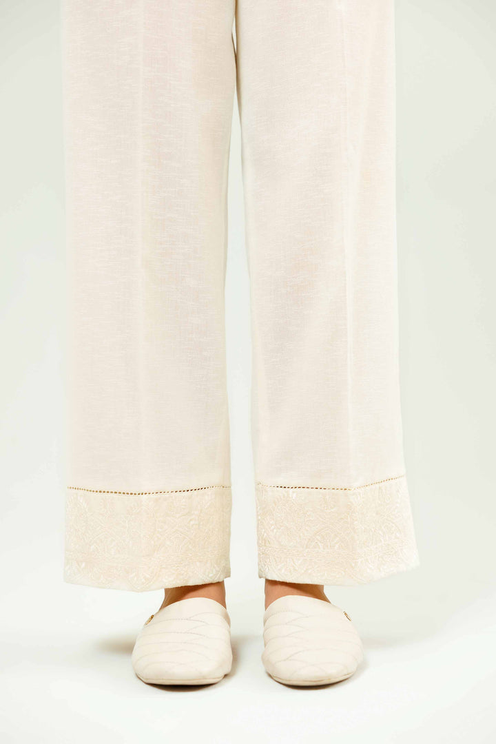 Off White Karandi Embroidered Winter Trousers