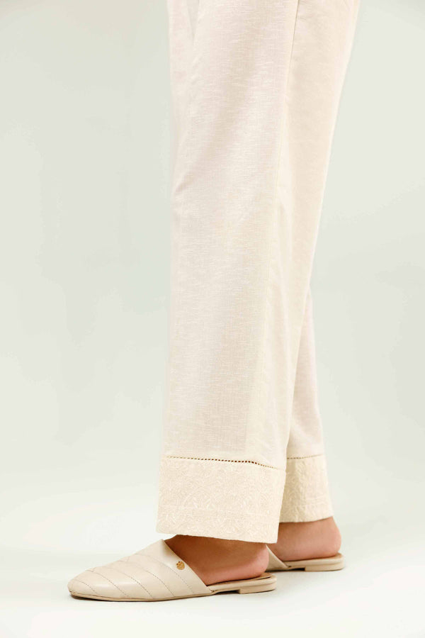 Off White Karandi Embroidered Winter Trousers