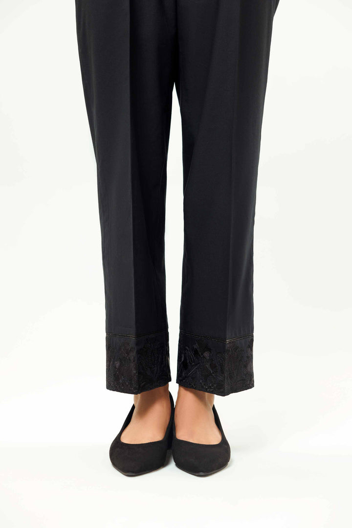 Black Cambric Embroidered Winter Trousers