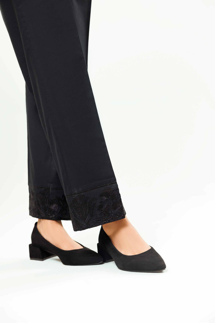 Black Cambric Embroidered Winter Trousers