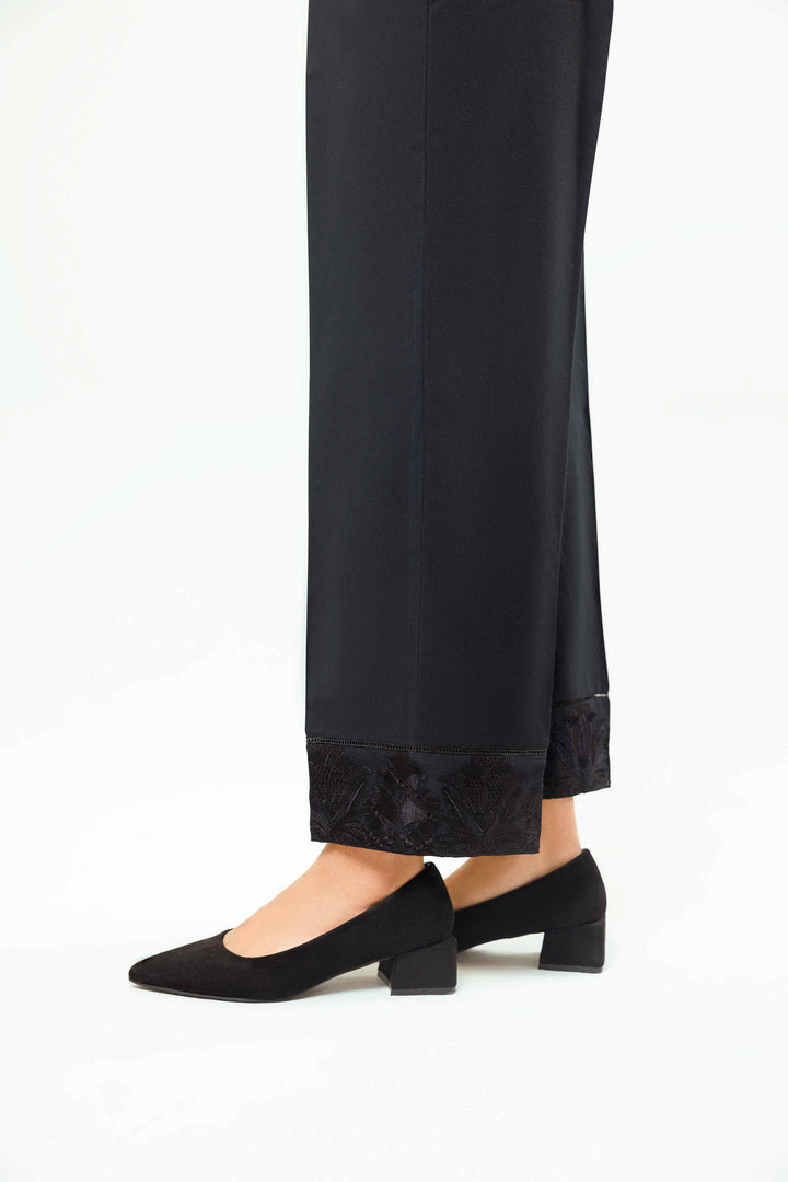 Black Cambric Embroidered Winter Trousers