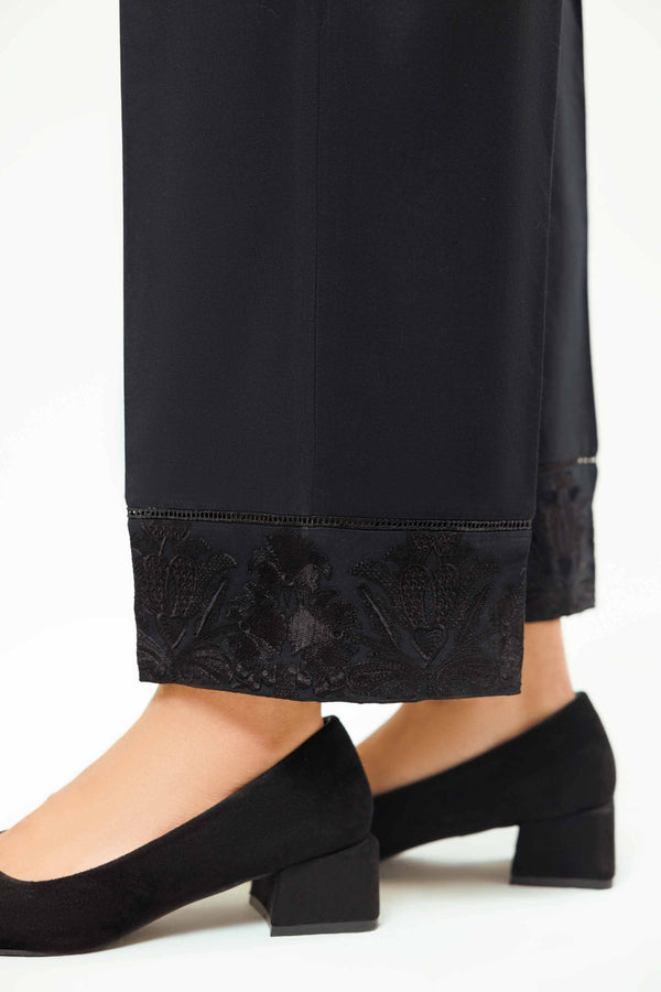 Black Cambric Embroidered Winter Trousers