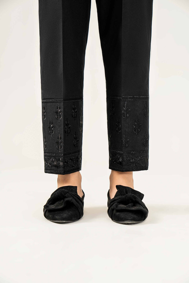 Black Cambric Embroidered Winter Trousers