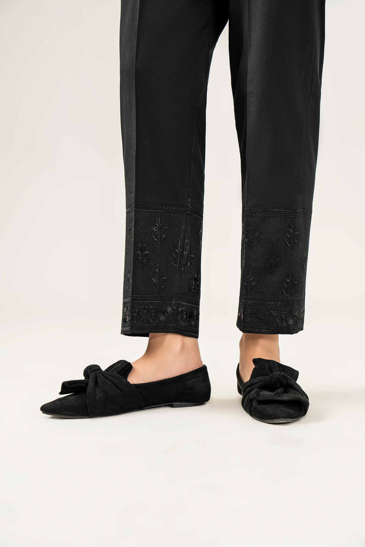 Black Cambric Embroidered Winter Trousers