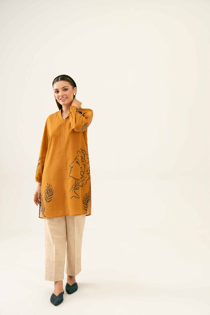 Brown Printed Khaddar Winter Tunic