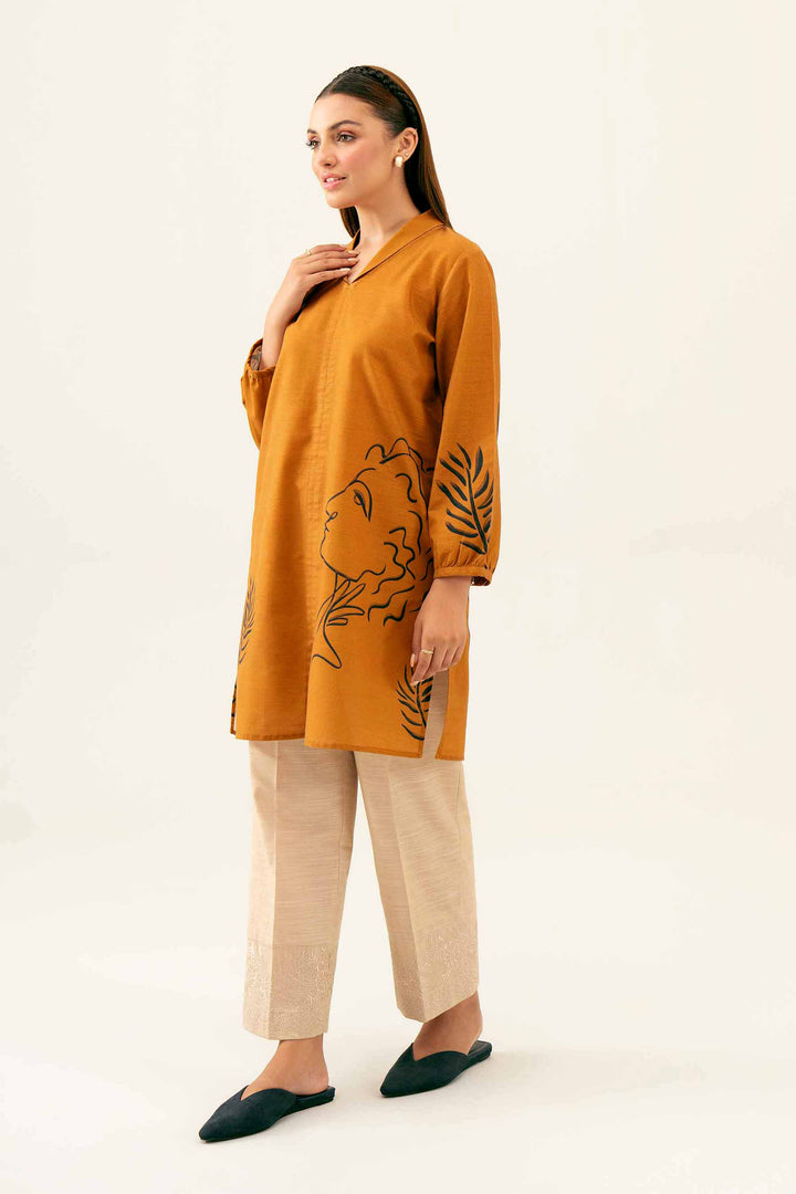 Brown Printed Khaddar Winter Tunic