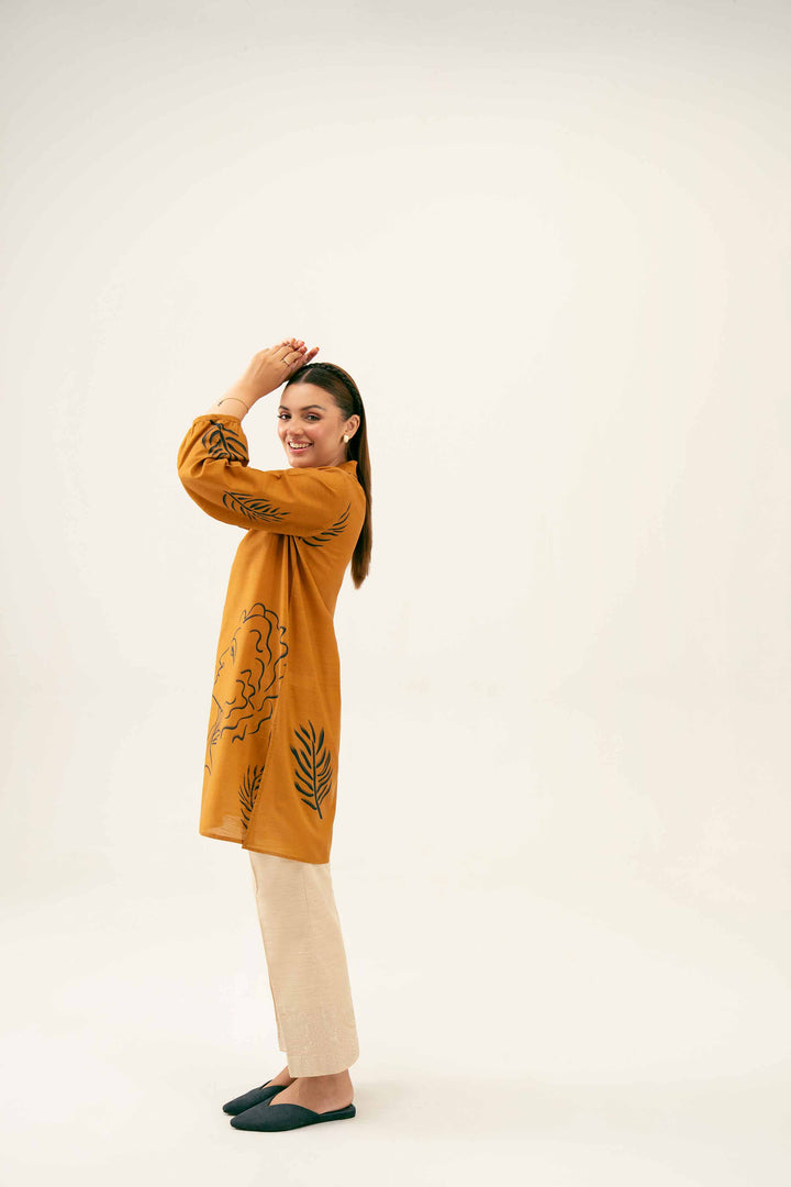 Brown Printed Khaddar Winter Tunic