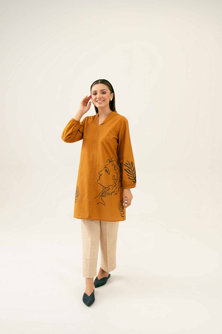 Brown Printed Khaddar Winter Tunic