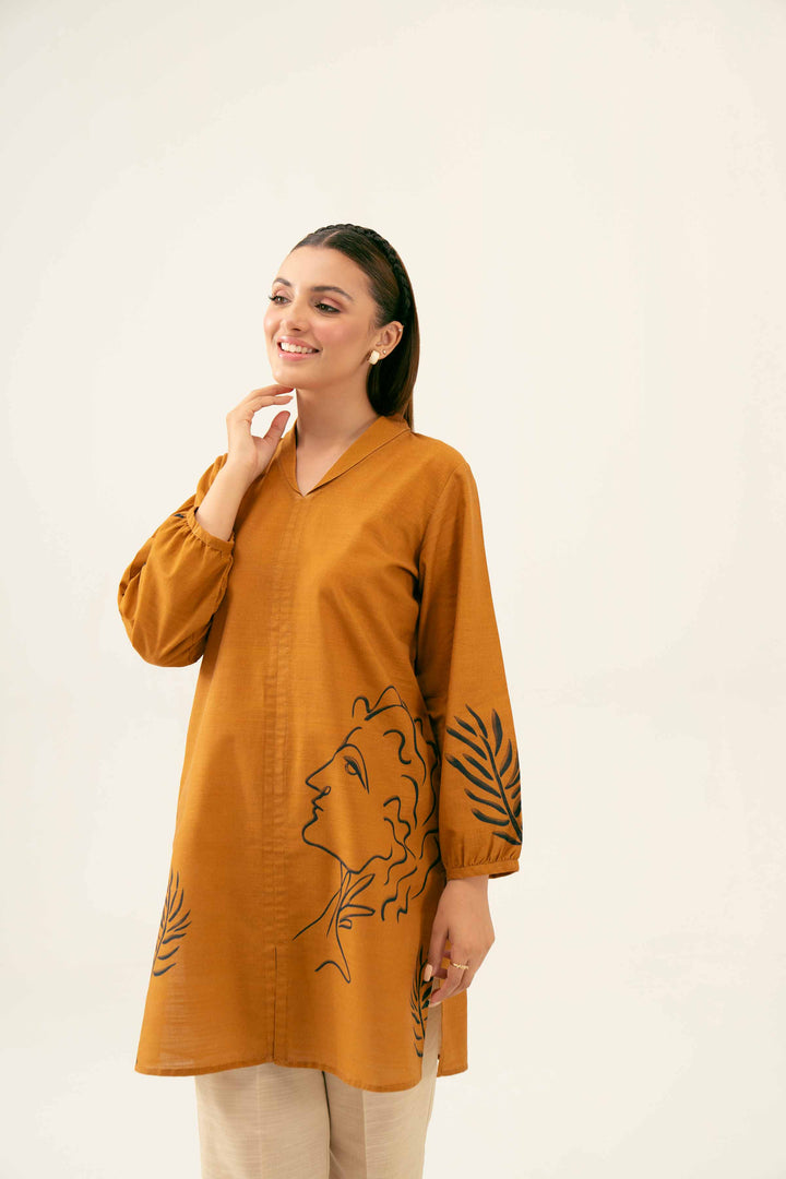 Brown Printed Khaddar Winter Tunic