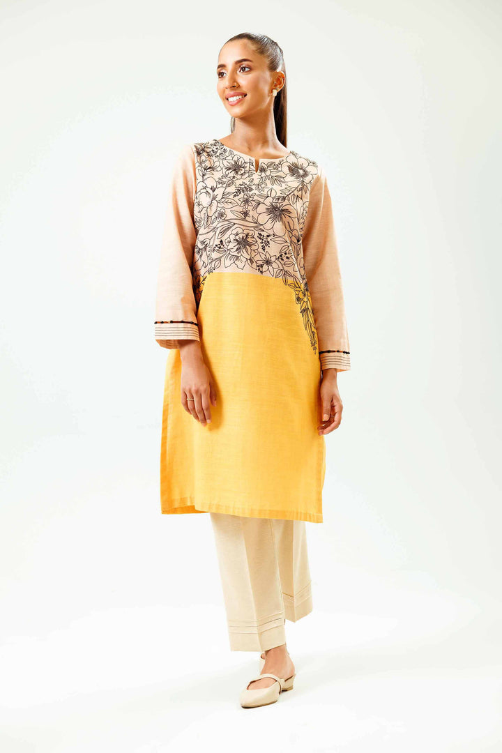 Printed Embroidered Yellow Winter Khaddar Shirt