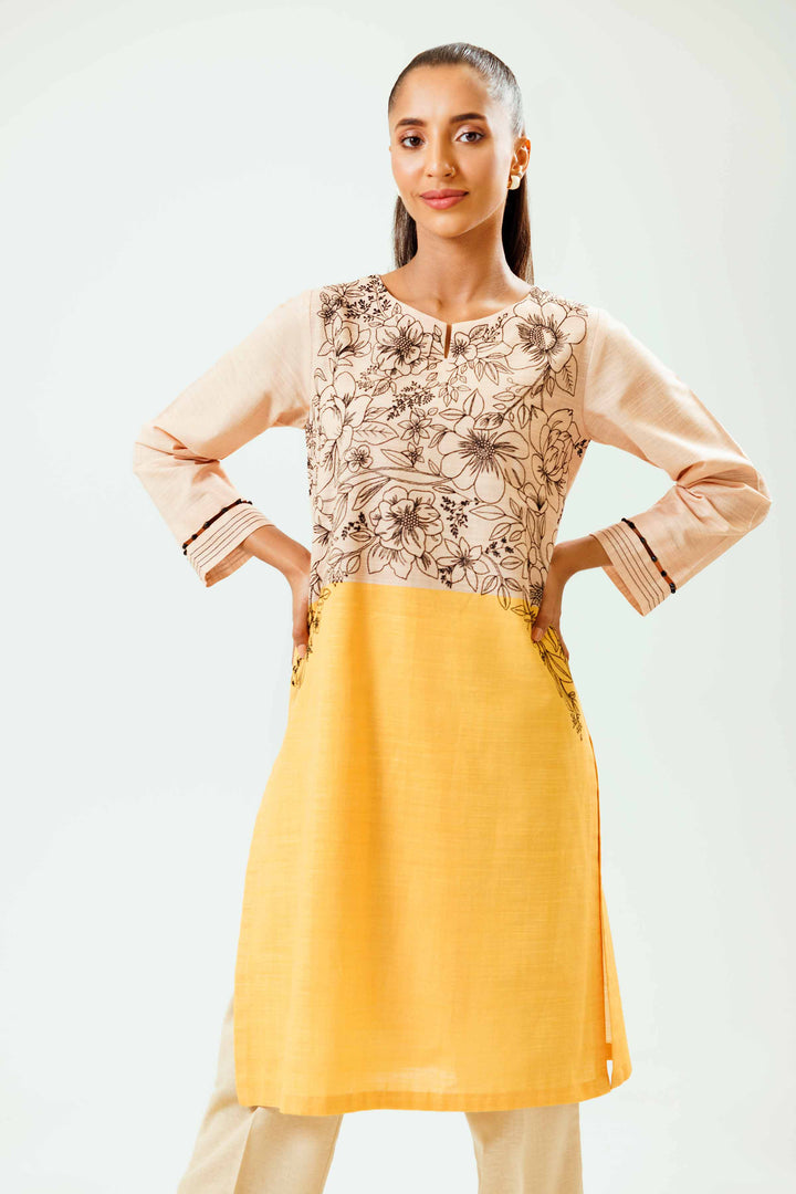 Printed Embroidered Yellow Winter Khaddar Shirt