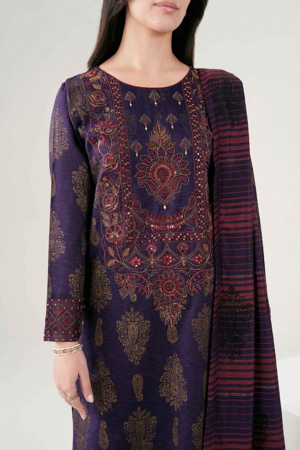 3 PIECE - EMBROIDERED SUIT - PW25-177