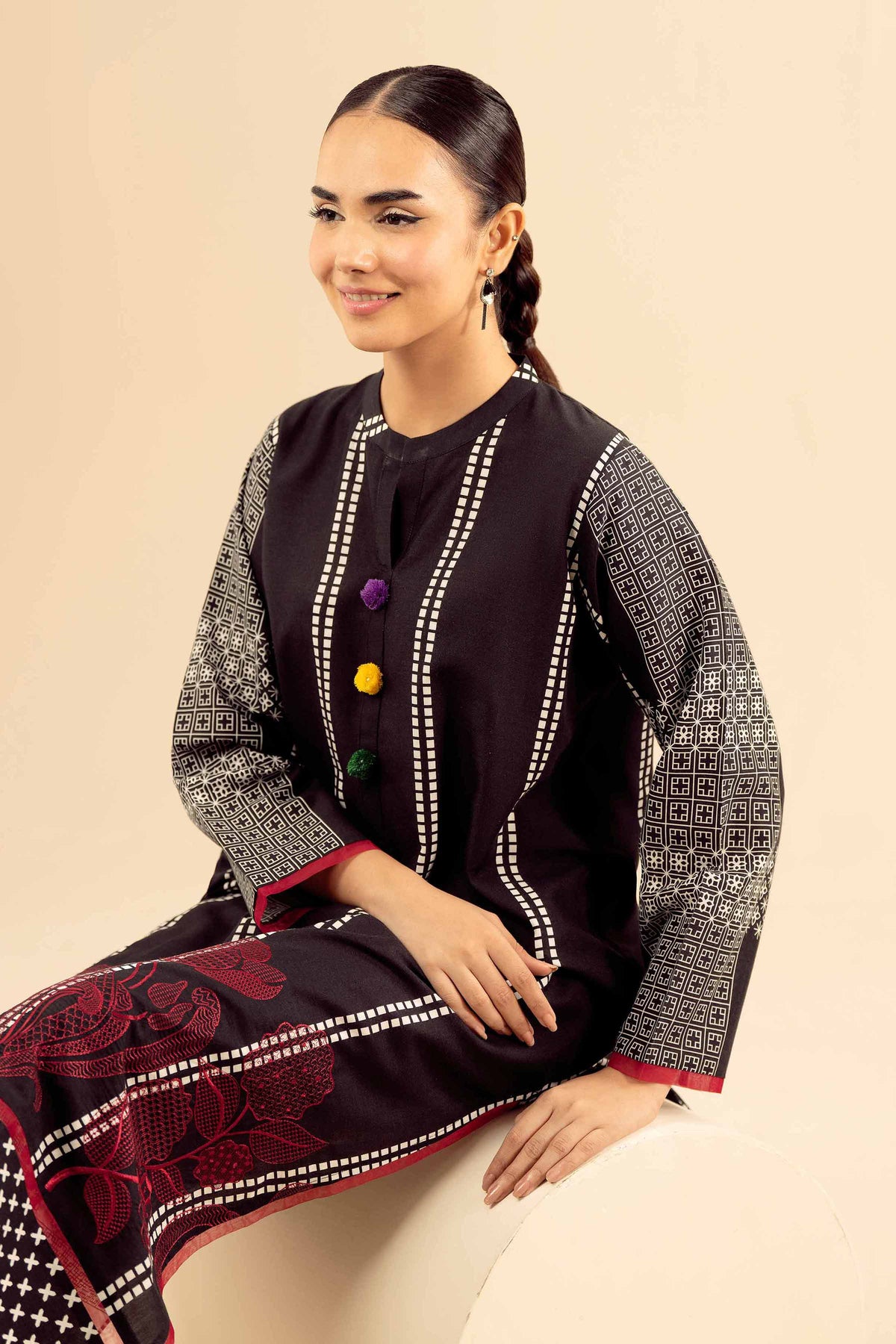 2 Piece - Printed Embroidered Suit - PW25-209