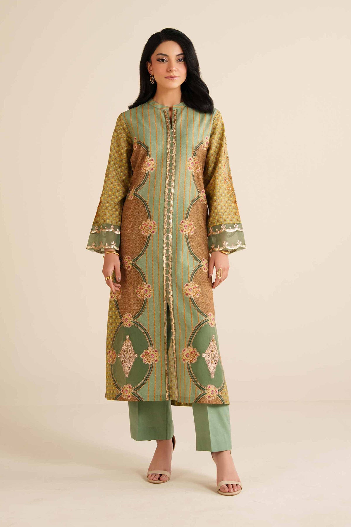 2 Piece - Printed Embroidered Suit - PW25-261