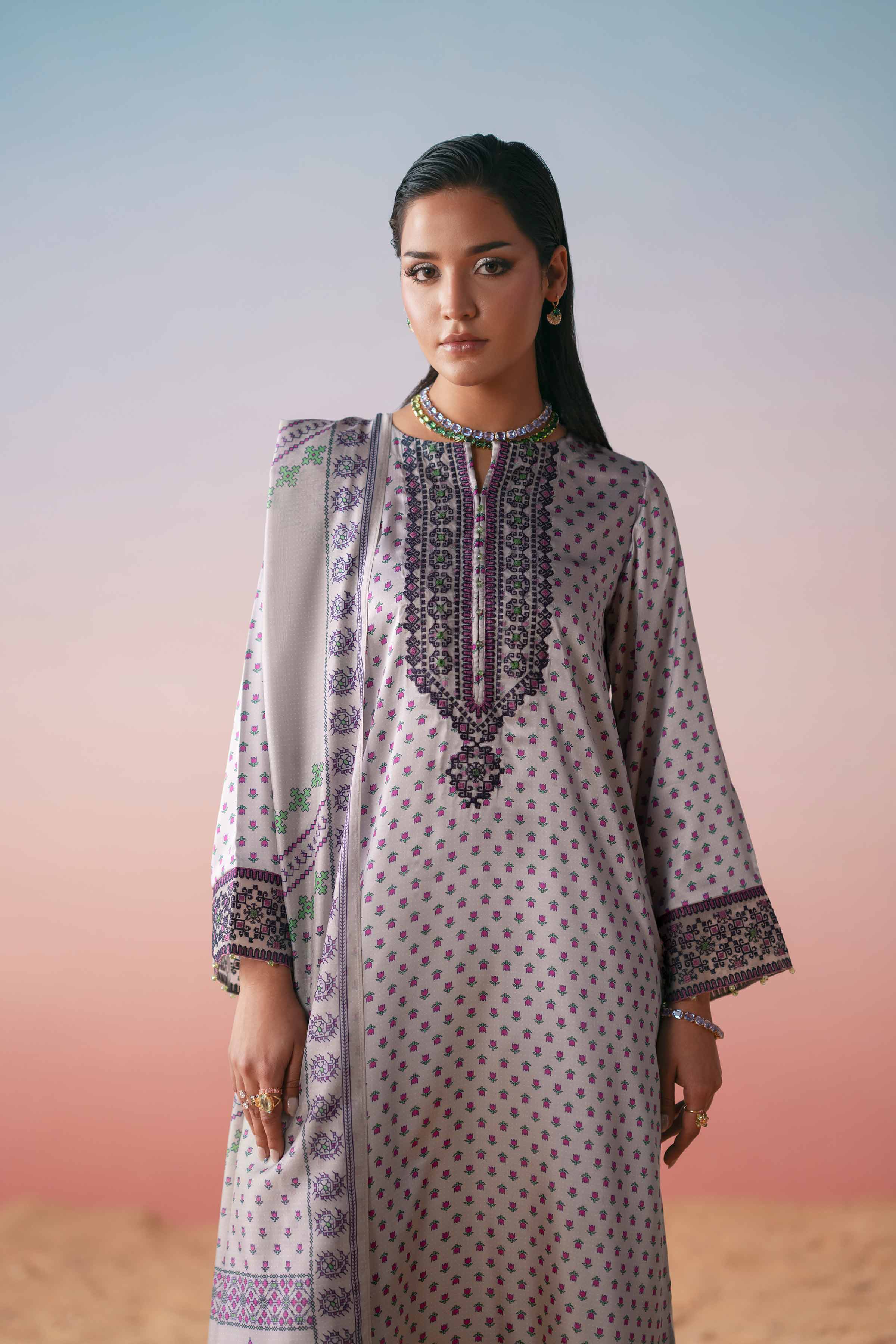 3 Piece - Printed Embroidered Suit - PW25-409Shop 