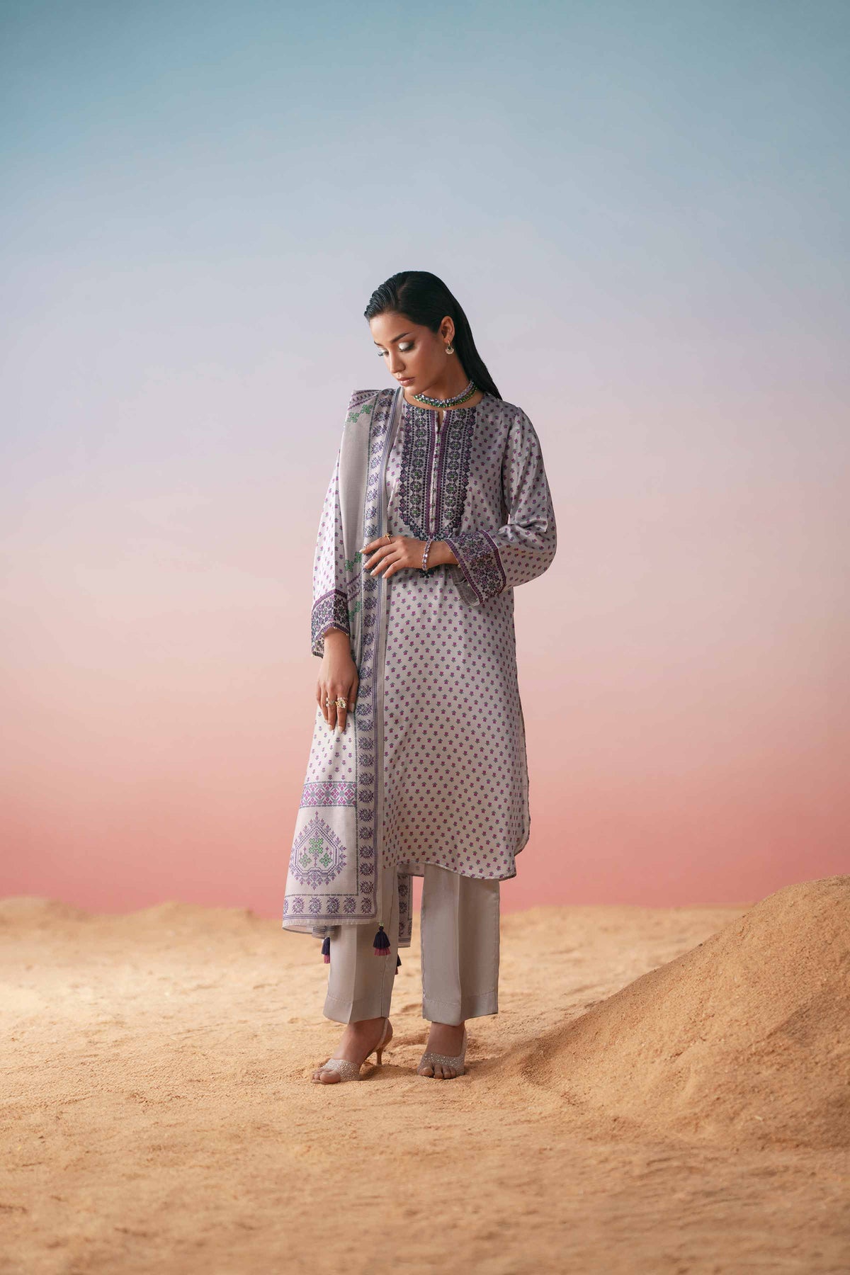 3 Piece - Printed Embroidered Suit - PW25-409Shop 