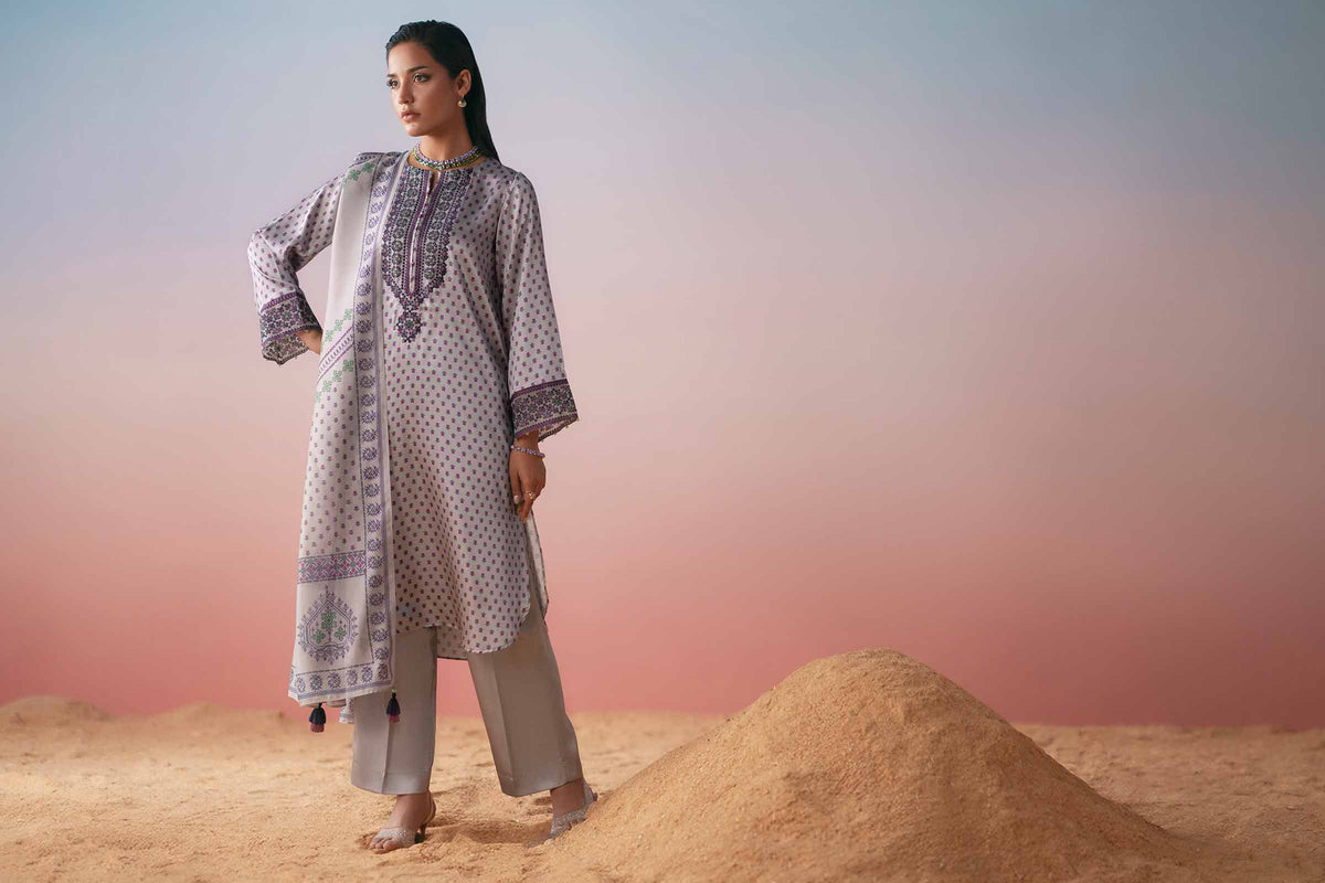 3 Piece - Printed Embroidered Suit - PW25-409Shop 