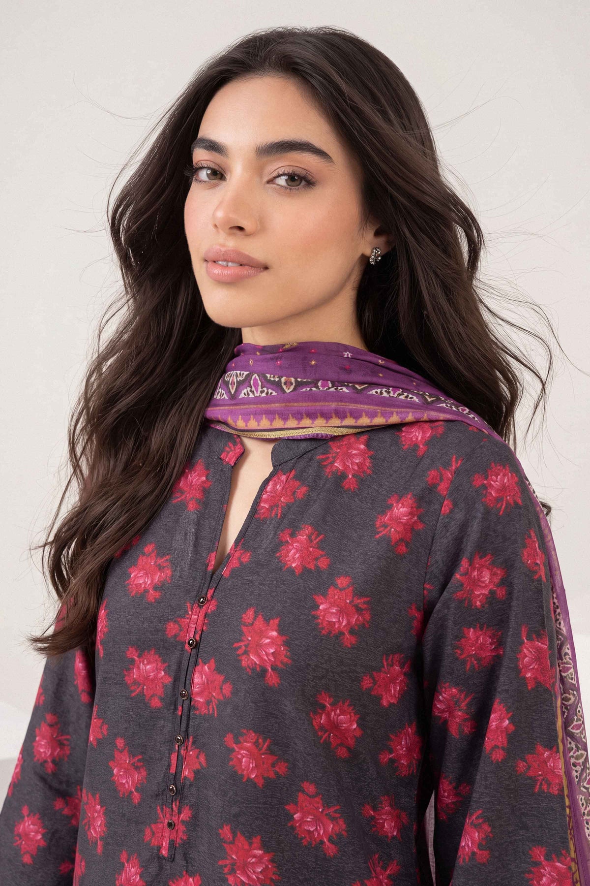 3 PIECE - PRINTED EMBROIDERED SUIT - PW25-518