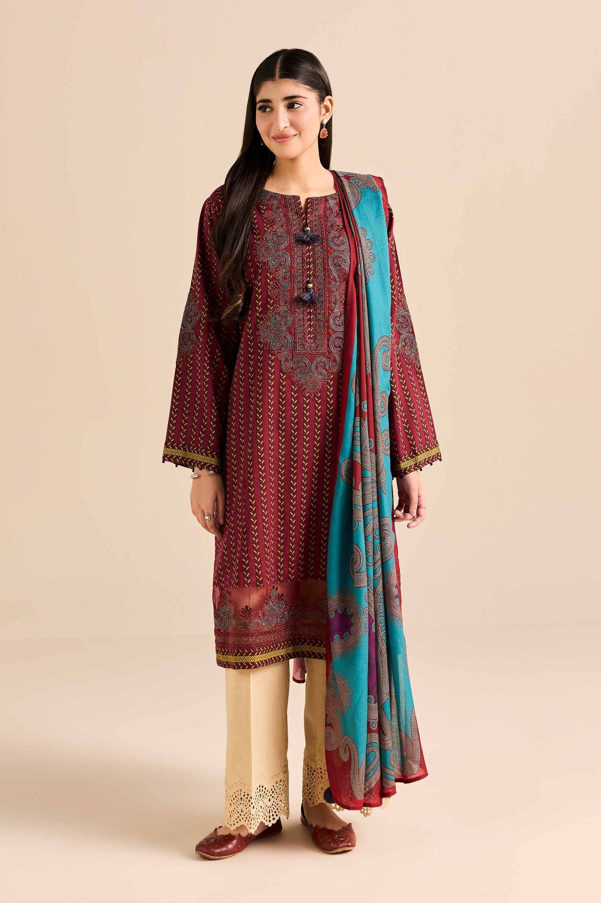 2 Piece - Printed Embroidered Suit - PW25-91Shop 