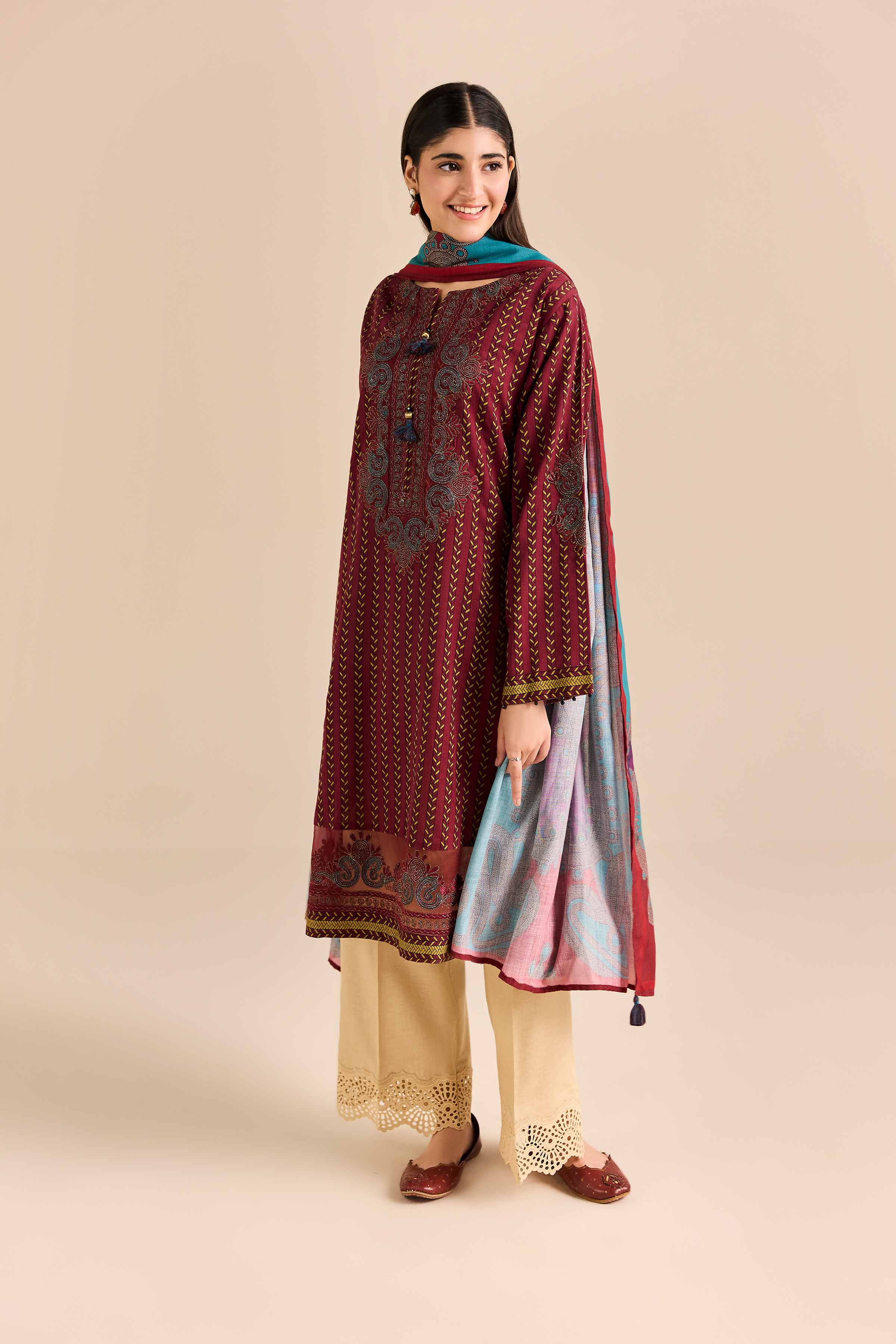 2 Piece - Printed Embroidered Suit - PW25-91Shop 