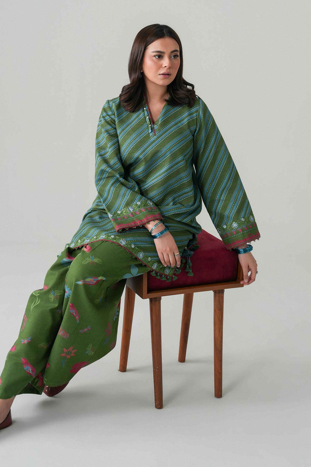 2 Piece - Printed Embroidered Suit - U2STE-NISHA26WV1-46