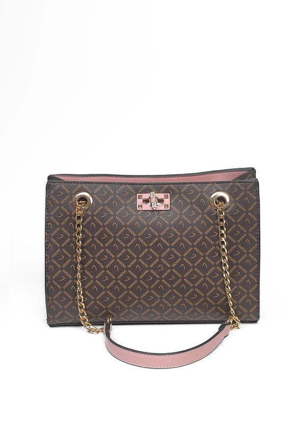 Brown & Pink Hand Bag-430222113-W22