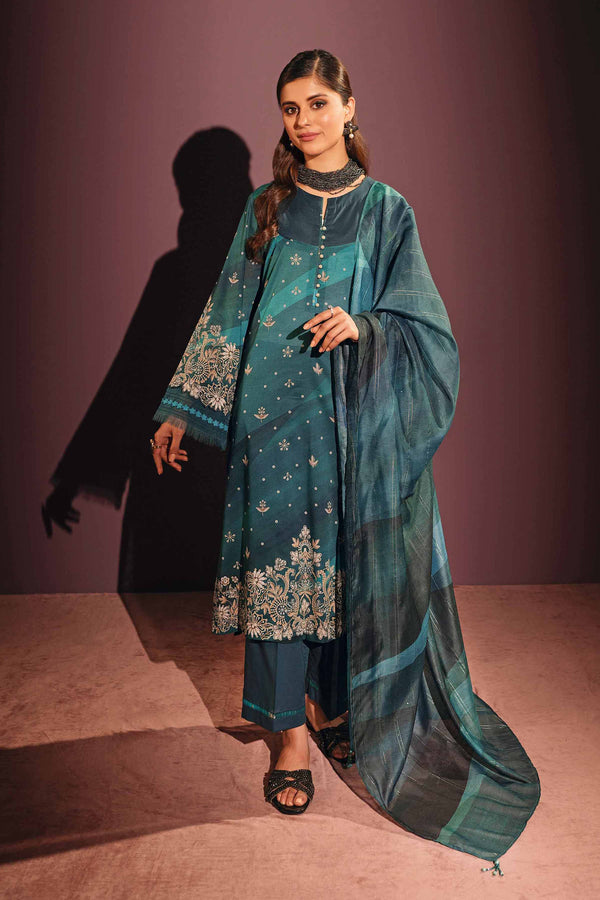 Shagun by Neeshay Embroidered Raw Silk Suit Unstitched 3 Piece NSH24SR Kesar - Festive Collection