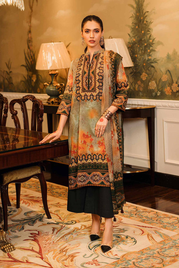 3 Piece - Printed Embroidered Suit - 42305027