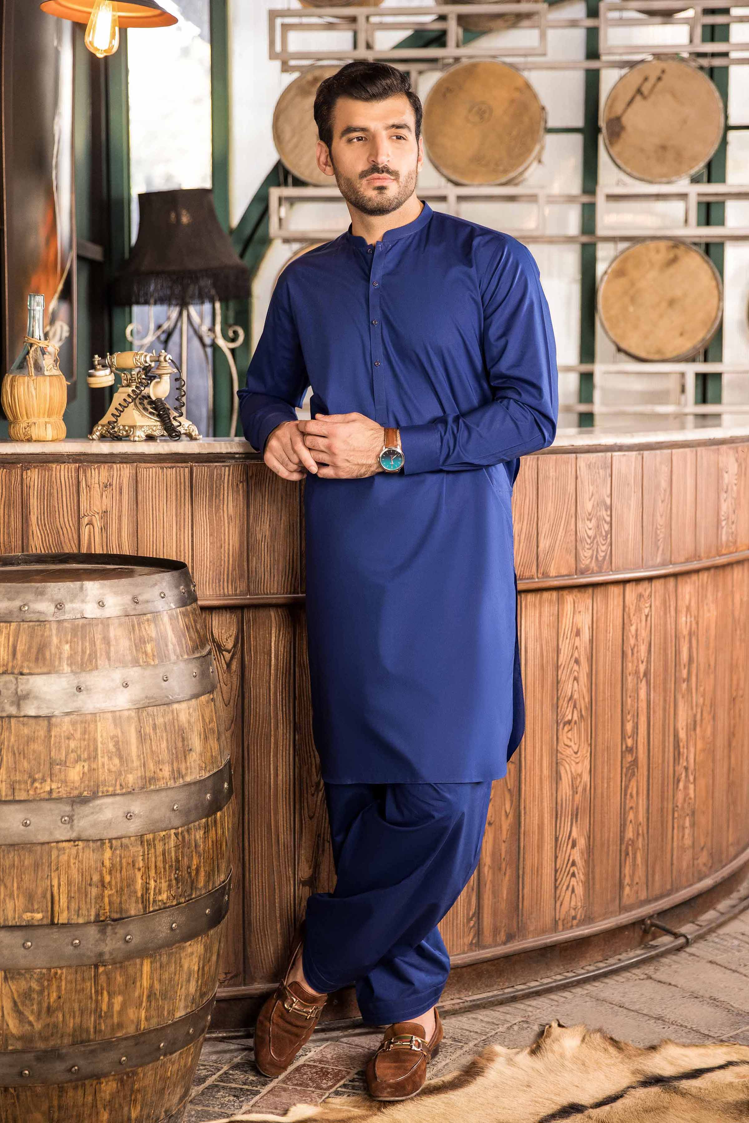 Party Plain Men Blue Cotton Pathani Suit, Mandarin Collar at Rs 500/set in  Surat